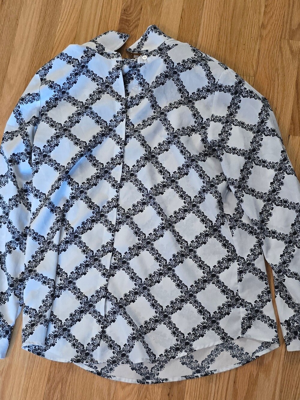 Karl Lagerfeld White Button-Down Shirt with Black Lattice Floral Print